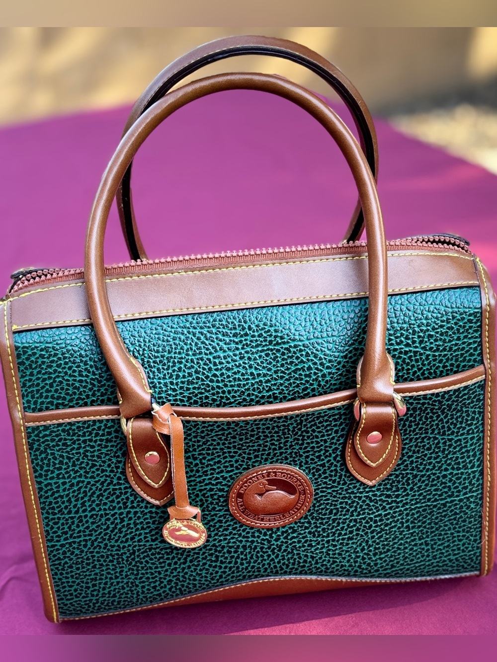 Vintage Dooney & Bourke Emerald Green All Weather Leather Satchel